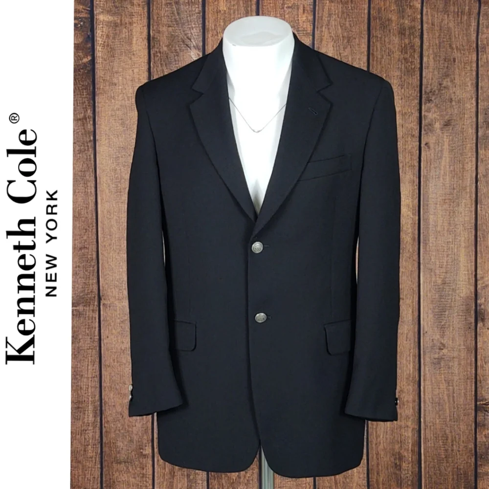 Vtg 2 Button Wool Black Modern Fit Men's Blazer Like New